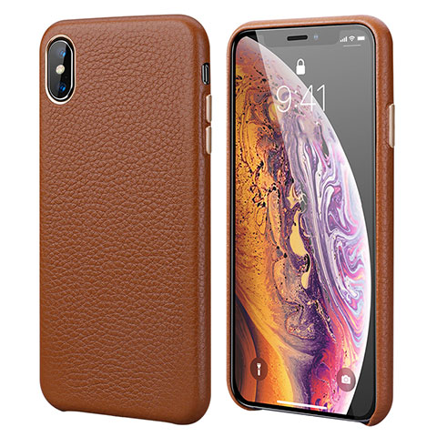 Funda Lujo Cuero Carcasa S14 para Apple iPhone Xs Max Naranja