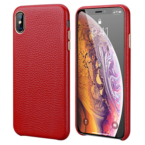 Funda Lujo Cuero Carcasa S14 para Apple iPhone Xs Rojo