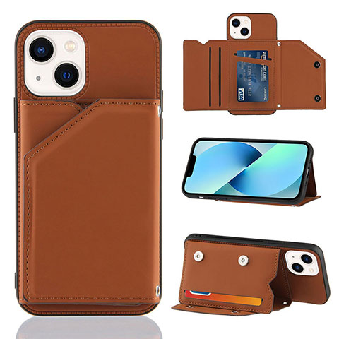 Funda Lujo Cuero Carcasa Y05B para Apple iPhone 13 Marron