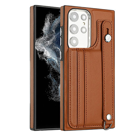 Funda Lujo Cuero Carcasa YB4 para Samsung Galaxy S22 Ultra 5G Marron