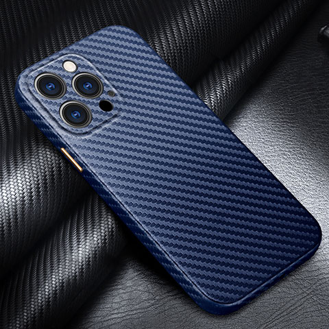 Funda Lujo Fibra de Carbon Carcasa Twill para Apple iPhone 14 Pro Azul