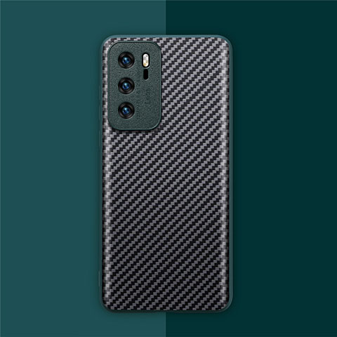 Funda Lujo Fibra de Carbon Carcasa Twill para Huawei P40 Cian