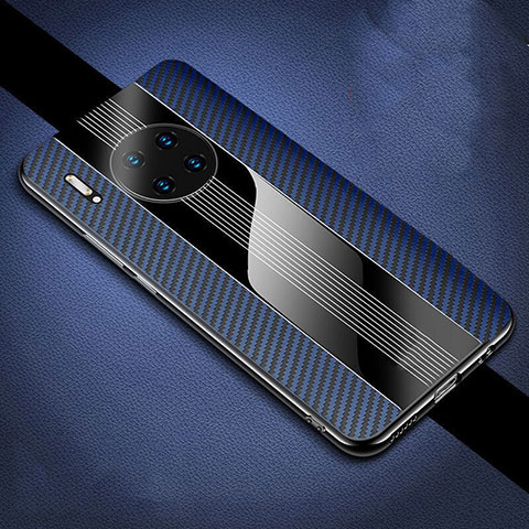 Funda Lujo Fibra de Carbon Carcasa Twill T01 para Huawei Mate 30 Pro 5G Azul