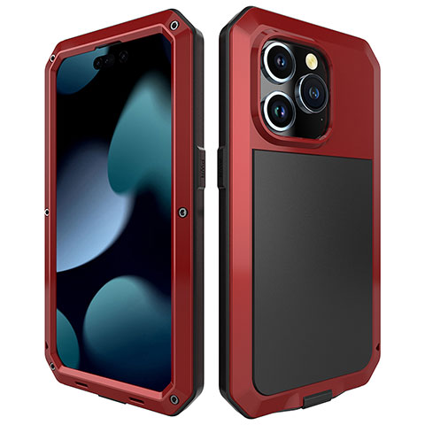 Funda Lujo Marco de Aluminio Carcasa 360 Grados HJ1 para Apple iPhone 13 Pro Rojo