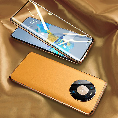 Funda Lujo Marco de Aluminio Carcasa 360 Grados K02 para Huawei Mate 40E Pro 5G Amarillo