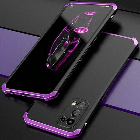 Funda Lujo Marco de Aluminio Carcasa 360 Grados M01 para Oppo Find X3 Lite 5G Morado y Negro