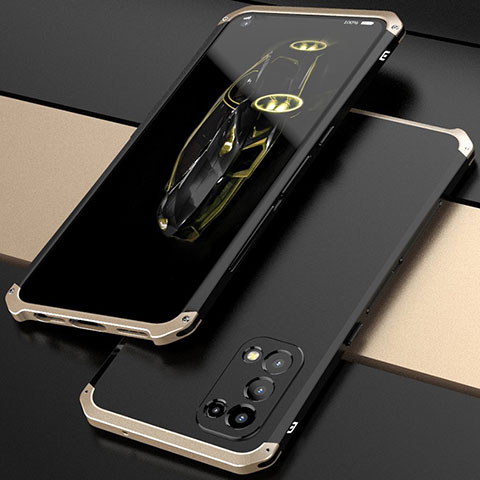 Funda Lujo Marco de Aluminio Carcasa 360 Grados M01 para Oppo Find X3 Lite 5G Oro y Negro