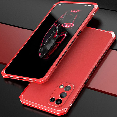 Funda Lujo Marco de Aluminio Carcasa 360 Grados M01 para Oppo Find X3 Lite 5G Rojo