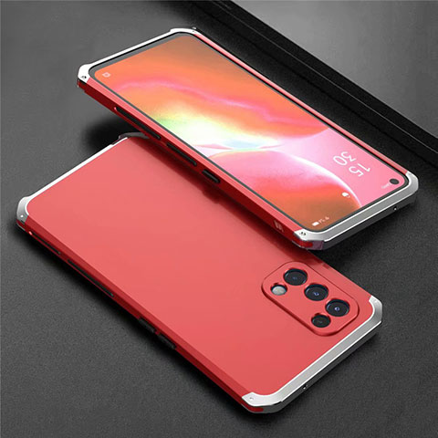 Funda Lujo Marco de Aluminio Carcasa 360 Grados M02 para Oppo Find X3 Lite 5G Plata y Rojo