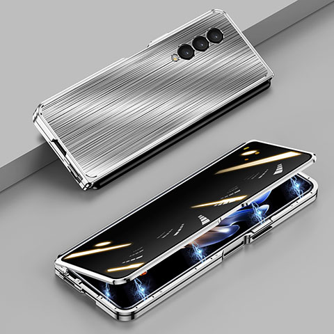 Funda Lujo Marco de Aluminio Carcasa 360 Grados P01 para Samsung Galaxy Z Fold3 5G Plata