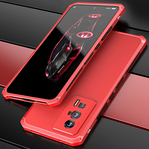 Funda Lujo Marco de Aluminio Carcasa 360 Grados P01 para Xiaomi Poco F5 Pro 5G Rojo