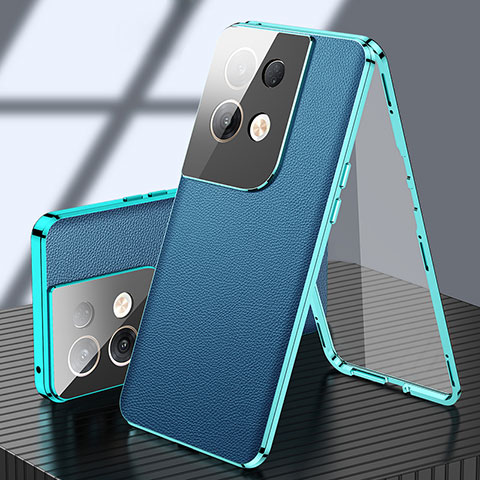 Funda Lujo Marco de Aluminio Carcasa 360 Grados P02 para Oppo Reno8 Pro+ Plus 5G Azul