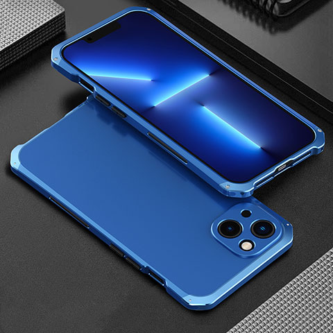 Funda Lujo Marco de Aluminio Carcasa 360 Grados para Apple iPhone 13 Azul