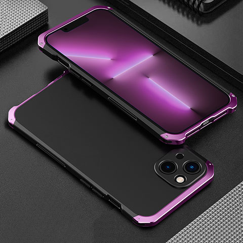 Funda Lujo Marco de Aluminio Carcasa 360 Grados para Apple iPhone 13 Mini Morado