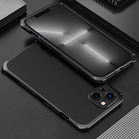 Funda Lujo Marco de Aluminio Carcasa 360 Grados para Apple iPhone 14 Negro