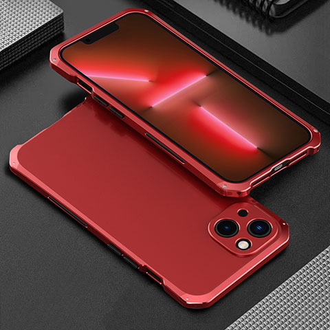 Funda Lujo Marco de Aluminio Carcasa 360 Grados para Apple iPhone 14 Plus Rojo