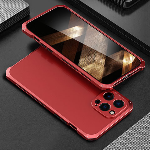 Funda Lujo Marco de Aluminio Carcasa 360 Grados para Apple iPhone 14 Pro Rojo