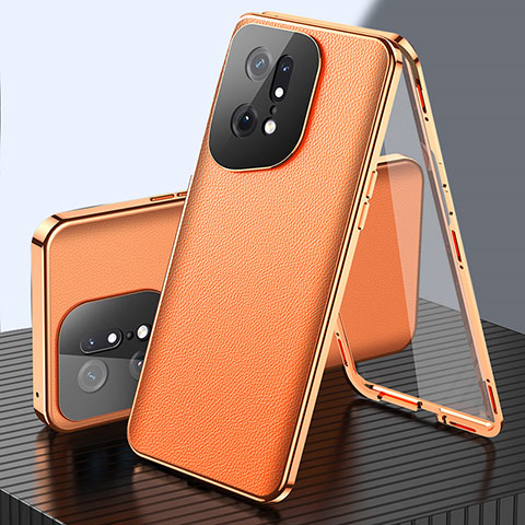 Funda Lujo Marco de Aluminio Carcasa 360 Grados para Oppo Find X5 Pro 5G Naranja