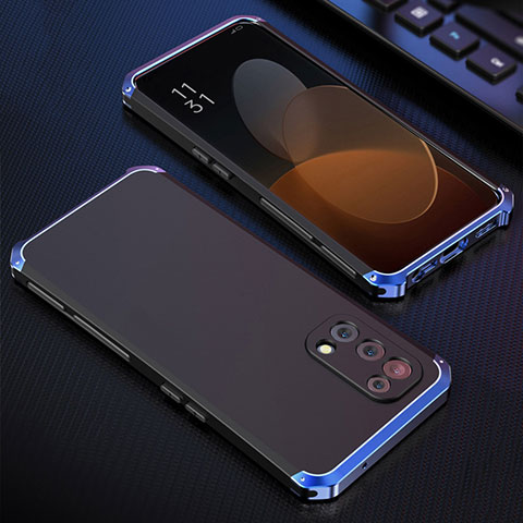 Funda Lujo Marco de Aluminio Carcasa 360 Grados para Oppo Reno5 5G Azul y Negro