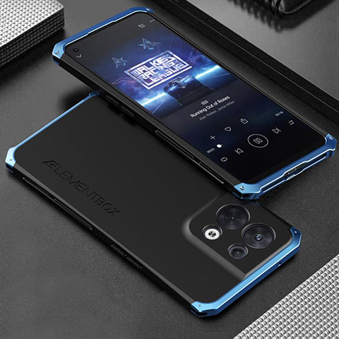 Funda Lujo Marco de Aluminio Carcasa 360 Grados para Oppo Reno8 5G Azul y Negro