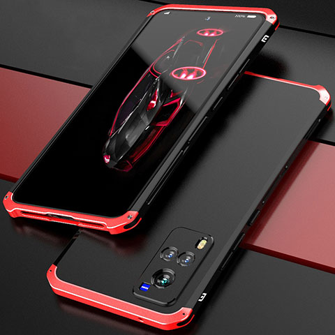 Funda Lujo Marco de Aluminio Carcasa 360 Grados para Vivo X60T 5G Rojo y Negro