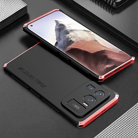 Funda Lujo Marco de Aluminio Carcasa 360 Grados para Xiaomi Mi 11 Ultra 5G Rojo y Negro