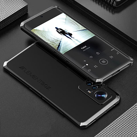 Funda Lujo Marco de Aluminio Carcasa 360 Grados para Xiaomi Mi 12 5G Plata y Negro