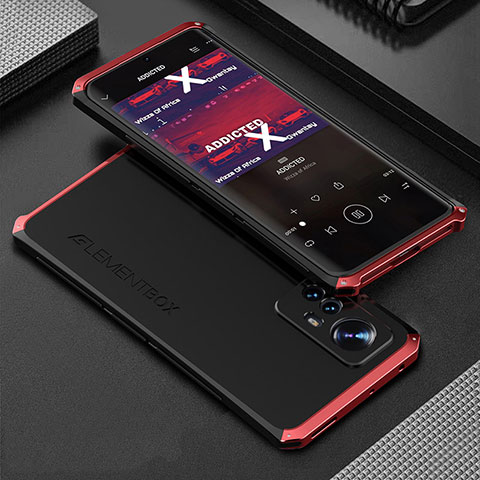 Funda Lujo Marco de Aluminio Carcasa 360 Grados para Xiaomi Mi 12 5G Rojo y Negro