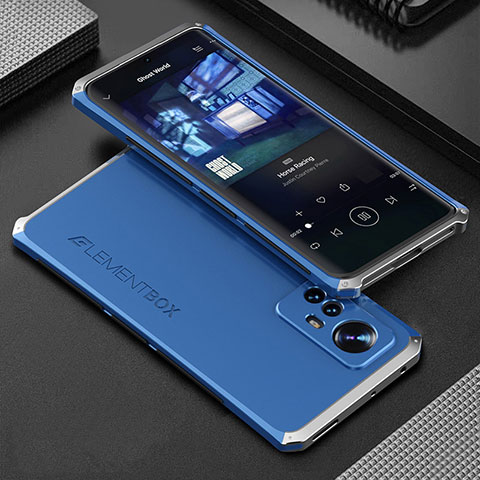 Funda Lujo Marco de Aluminio Carcasa 360 Grados para Xiaomi Mi 12S 5G Plata y Azul