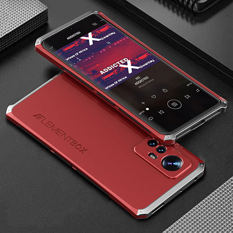 Funda Lujo Marco de Aluminio Carcasa 360 Grados para Xiaomi Mi 12S 5G Plata y Rojo