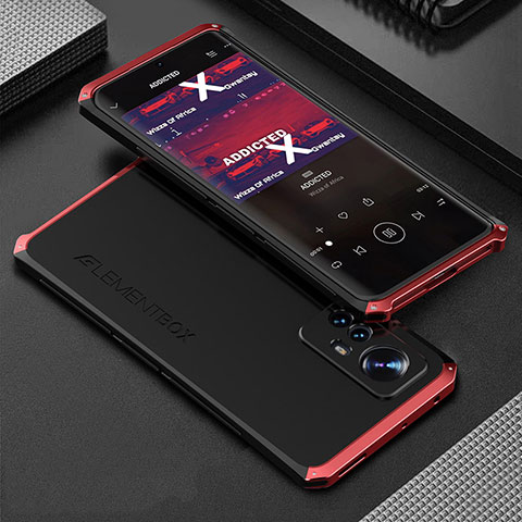 Funda Lujo Marco de Aluminio Carcasa 360 Grados para Xiaomi Mi 12X 5G Rojo y Negro