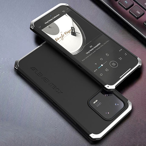 Funda Lujo Marco de Aluminio Carcasa 360 Grados para Xiaomi Mi 13 5G Plata y Negro