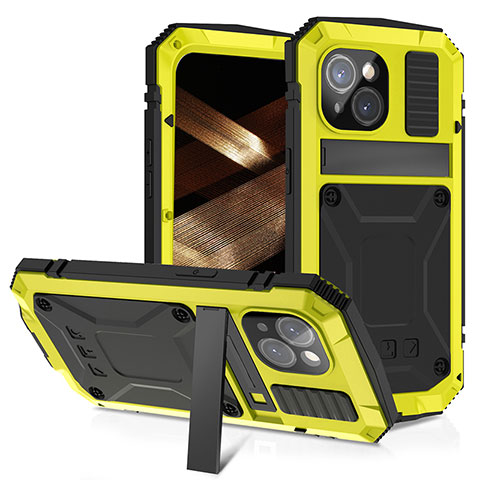 Funda Lujo Marco de Aluminio Carcasa 360 Grados RJ4 para Apple iPhone 13 Amarillo