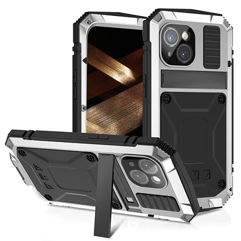 Funda Lujo Marco de Aluminio Carcasa 360 Grados RJ4 para Apple iPhone 13 Plata