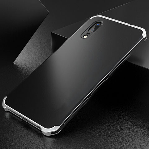 Funda Lujo Marco de Aluminio Carcasa M01 para Huawei P20 Plata y Negro