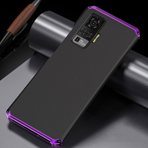 Funda Lujo Marco de Aluminio Carcasa M02 para Vivo X50 Pro 5G Morado y Negro