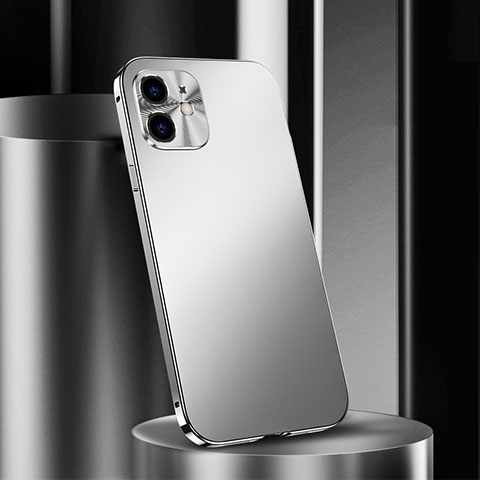 Funda Lujo Marco de Aluminio Carcasa N01 para Apple iPhone 12 Plata