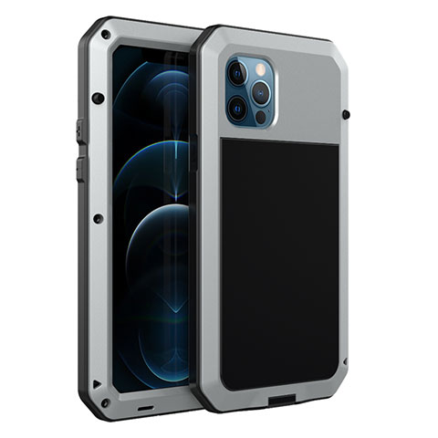 Funda Lujo Marco de Aluminio Carcasa N01 para Apple iPhone 12 Pro Max Plata