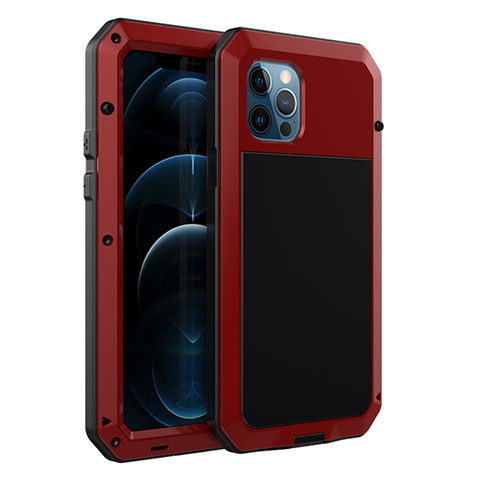 Funda Lujo Marco de Aluminio Carcasa N01 para Apple iPhone 12 Pro Max Rojo