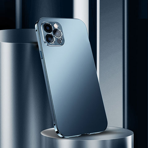 Funda Lujo Marco de Aluminio Carcasa N02 para Apple iPhone 12 Pro Max Azul