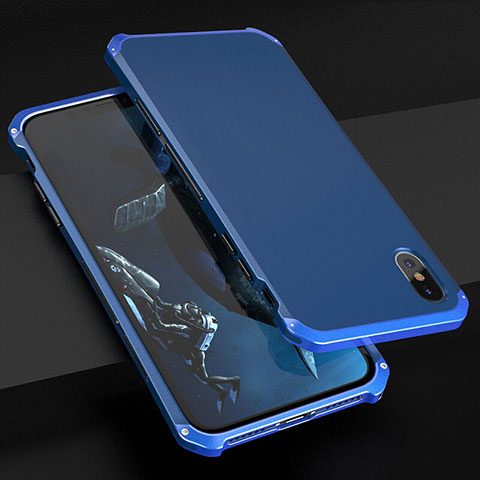 Funda Lujo Marco de Aluminio Carcasa para Apple iPhone X Azul