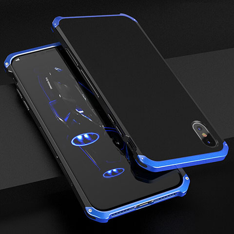 Funda Lujo Marco de Aluminio Carcasa para Apple iPhone X Azul y Negro