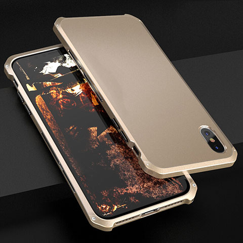 Funda Lujo Marco de Aluminio Carcasa para Apple iPhone X Oro
