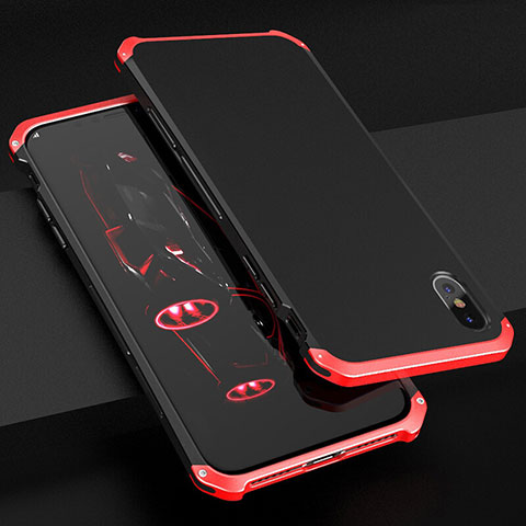 Funda Lujo Marco de Aluminio Carcasa para Apple iPhone Xs Rojo y Negro