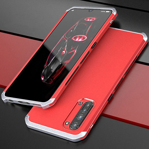 Funda Lujo Marco de Aluminio Carcasa para Oppo Find X2 Lite Plata y Rojo