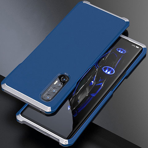 Funda Lujo Marco de Aluminio Carcasa para Oppo Find X2 Neo Plata y Azul