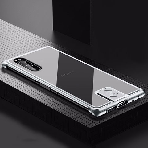 Funda Lujo Marco de Aluminio Carcasa para Sony Xperia 5 Plata