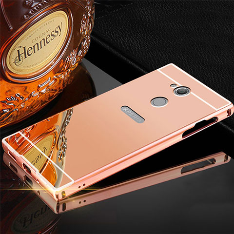 Funda Lujo Marco de Aluminio Carcasa para Sony Xperia XA2 Ultra Oro Rosa