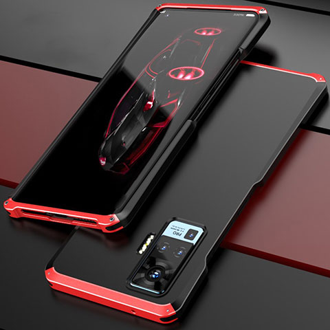 Funda Lujo Marco de Aluminio Carcasa para Vivo X50 Pro 5G Rojo y Negro