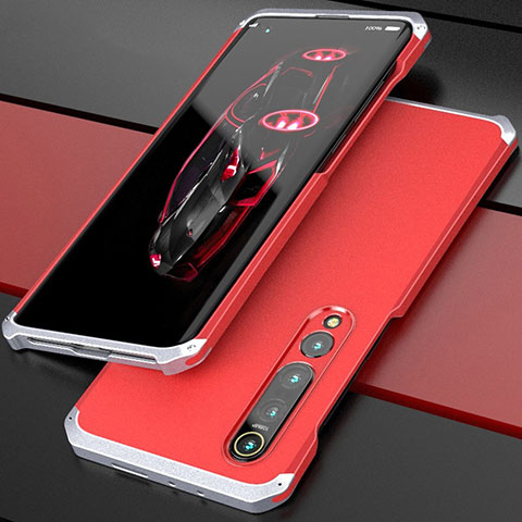 Funda Lujo Marco de Aluminio Carcasa para Xiaomi Mi 10 Pro Plata y Rojo